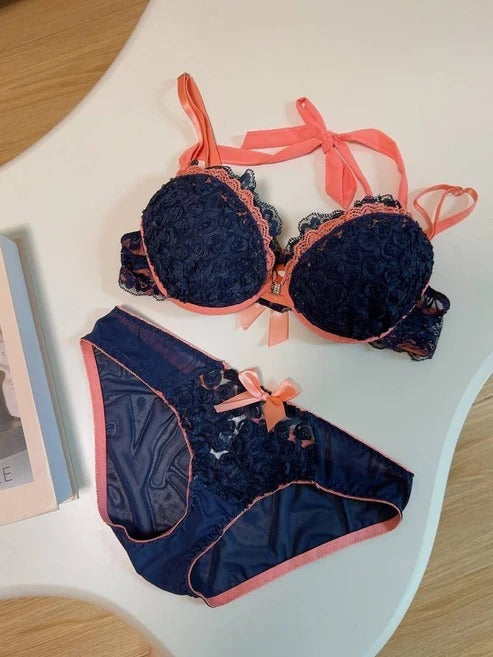 New High-Quality Front Open 2-in-1 Shoulder Straps Wired Push-Up Bra & Panty Set