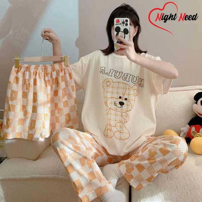 Soft Cotton Jersey 3 PCs Night Suit - 0013