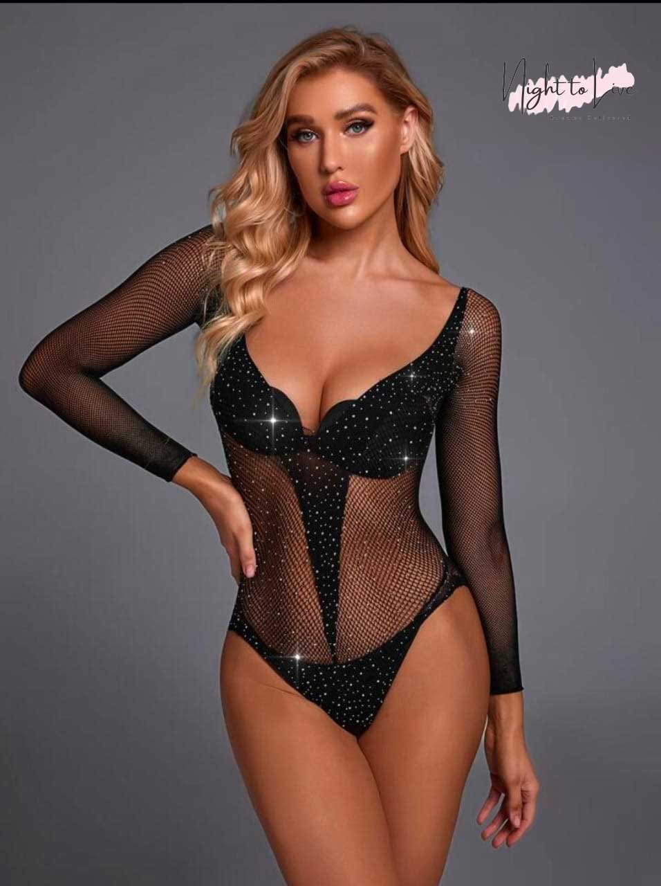 Mesh Fishnet Diamond Bodystocking Lingerie (N-T-L-77)