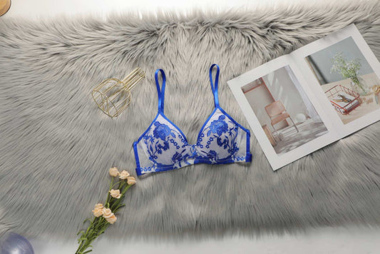 Non Padded Embroidered Bra - Blue Lace