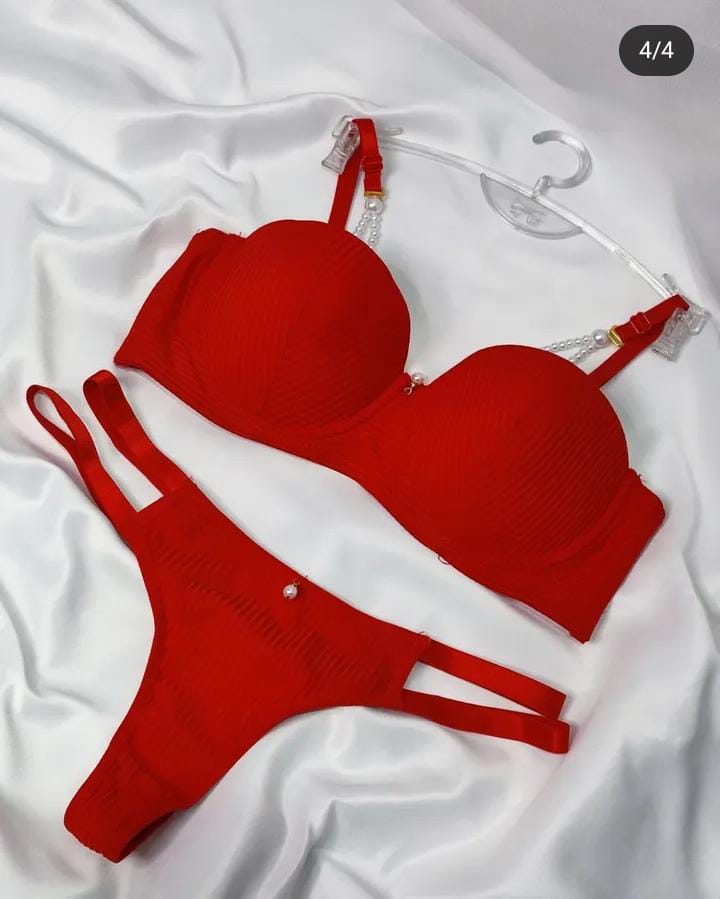 Imported Premium Bra & Panty Set with Beads – Soft Padded - 546