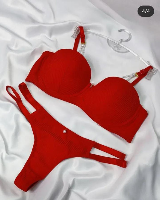 Imported Premium Bra & Panty Set with Beads – Soft Padded - 546
