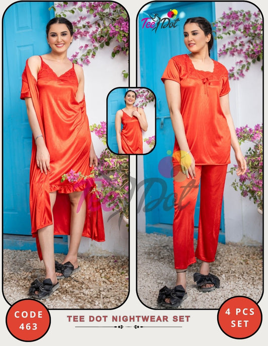 Premium 4-Piece Nightwear Set – Silk Jersey Knit - 0856