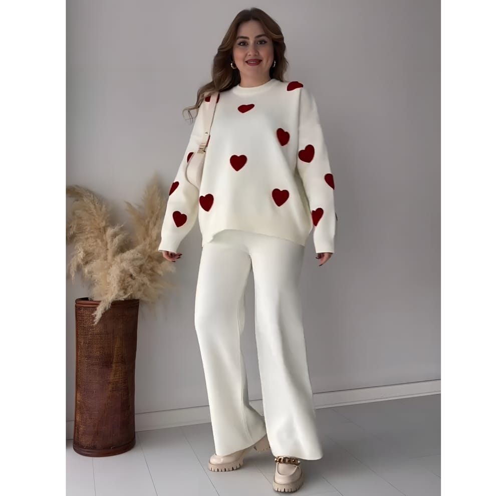 ALL MY HEART COZY SET - WHITE WITH MEHROON HEART