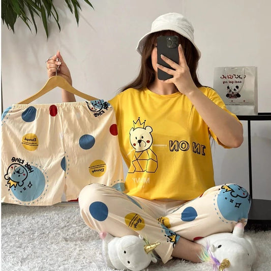 Soft Cotton Jersey 3 PCs Night Suit - 0011