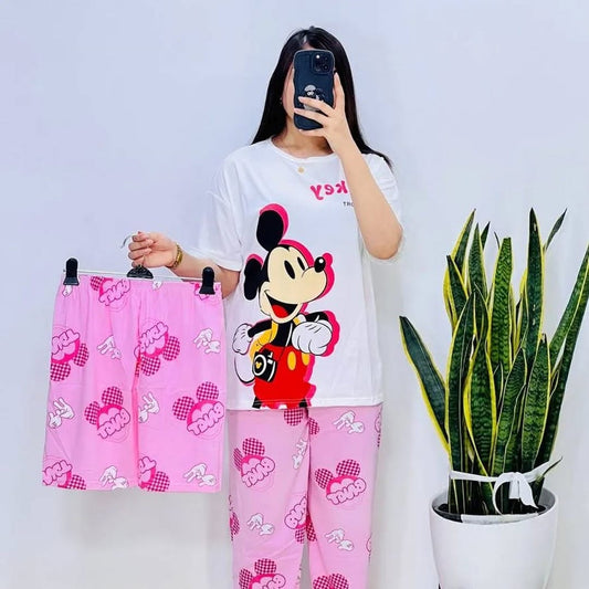 Soft Cotton Jersey 3 PCs Night Suit - 007