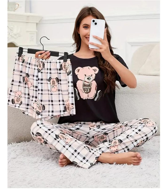 Soft Cotton Jersey 3 PCs Night Suit - 0010