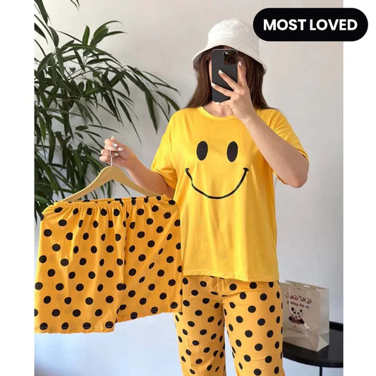 Soft Cotton Jersey 3 PCs Night Suit - 005