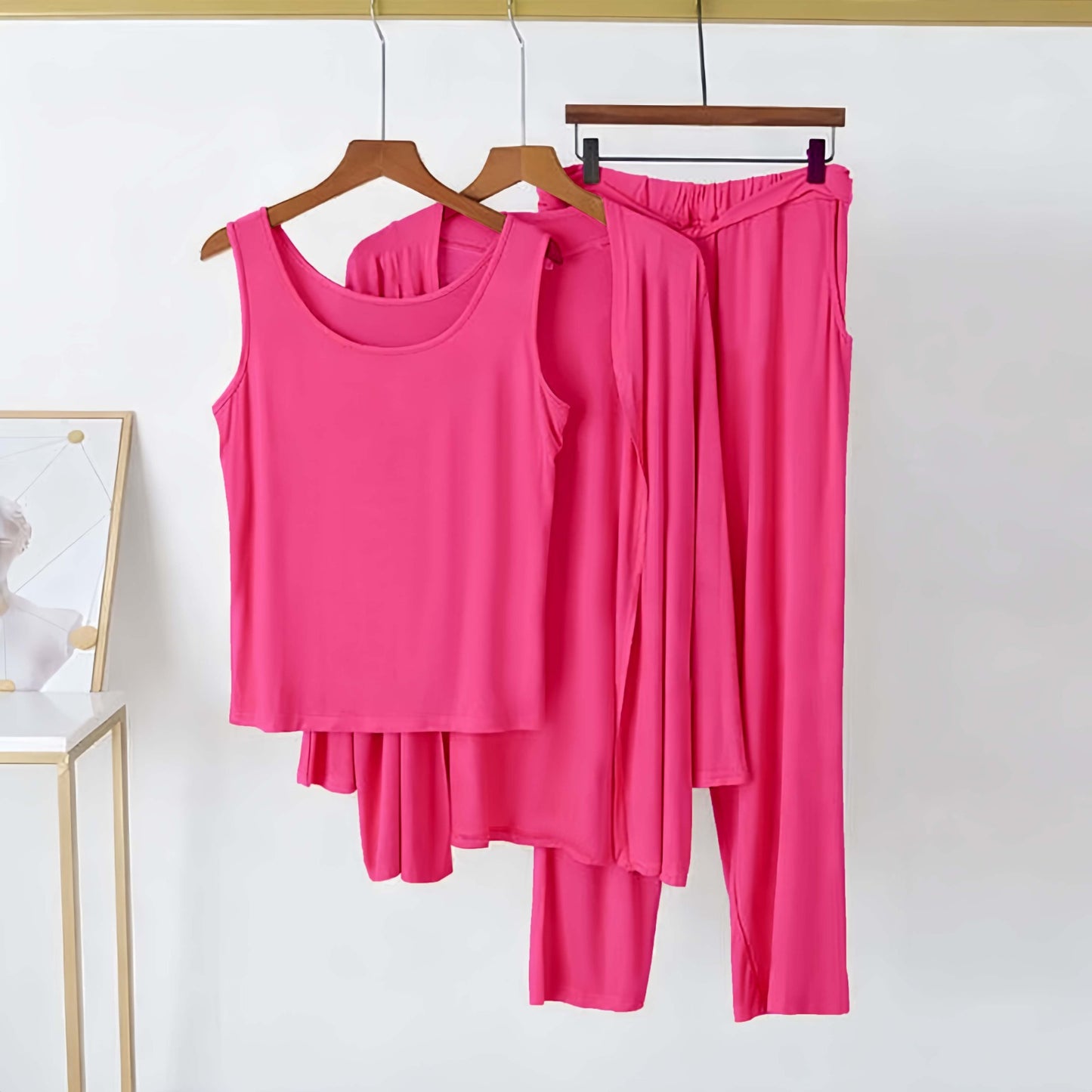 Soft Cotton Jersey 3 PCs Nightwear Set - Shocking Pink
