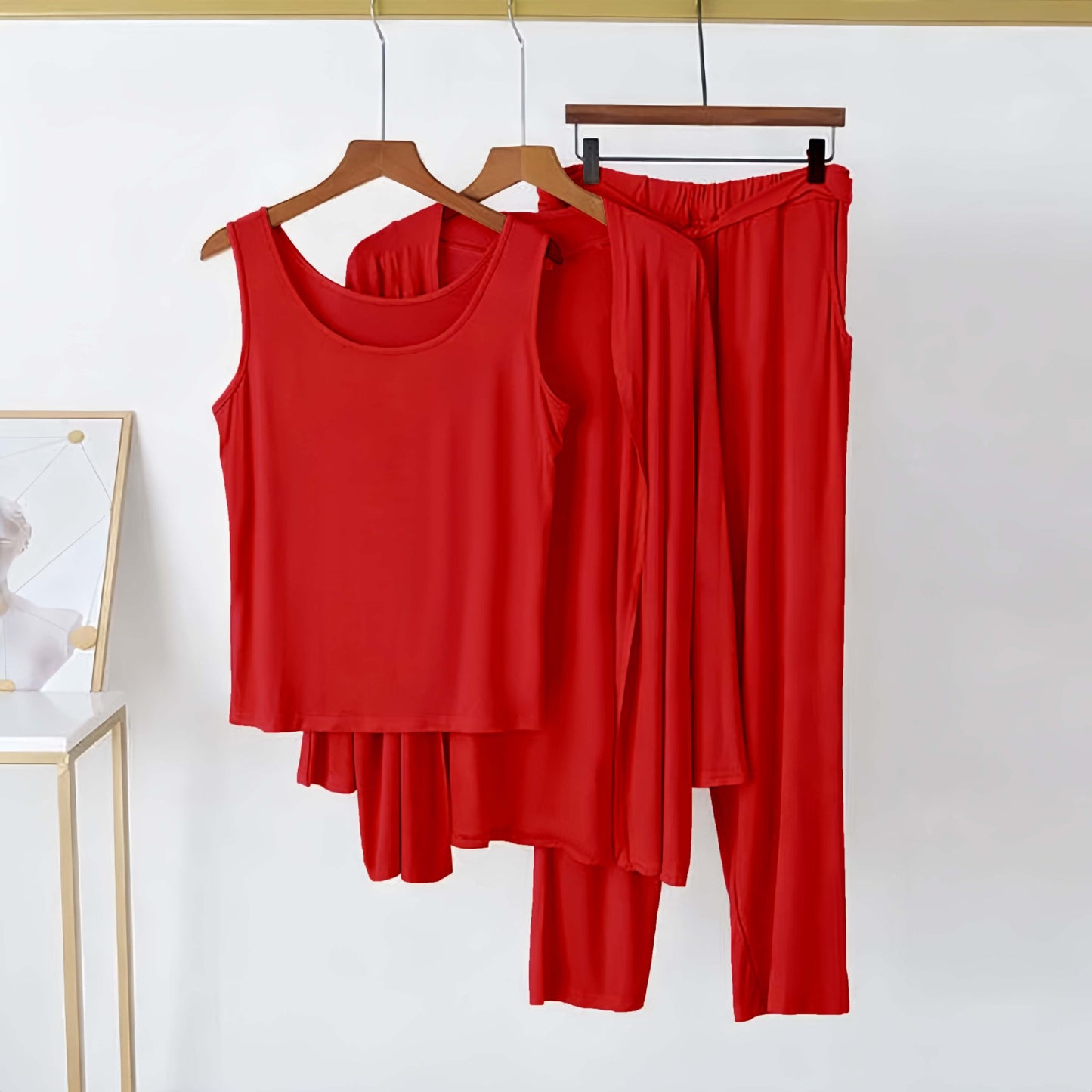 Soft Cotton Jersey 3 PCs Nightwear Set - Reddish Mehroon