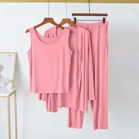 Soft Cotton Jersey 3 PCs Nightwear Set - Soft Blush Pink
