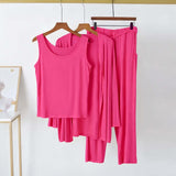 Soft Cotton Jersey 3 PCs Nightwear Set - Shocking Pink