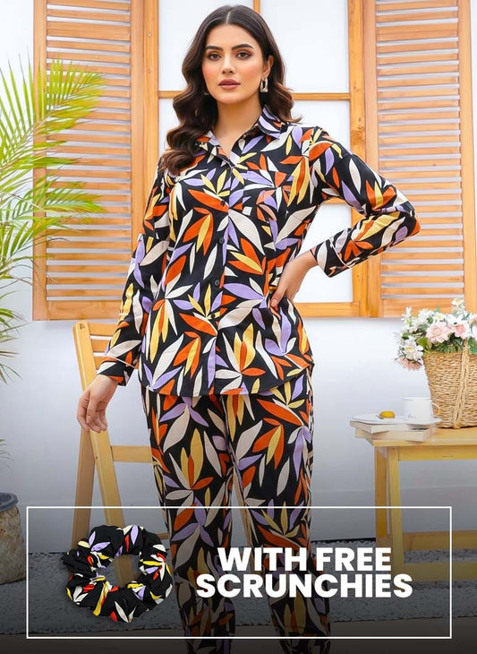 Imported Booski Linen Outfit with Scrunchie  - 014