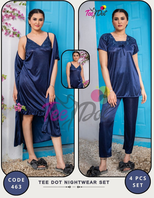 Premium 4-Piece Nightwear Set – Silk Jersey Knit - 0854
